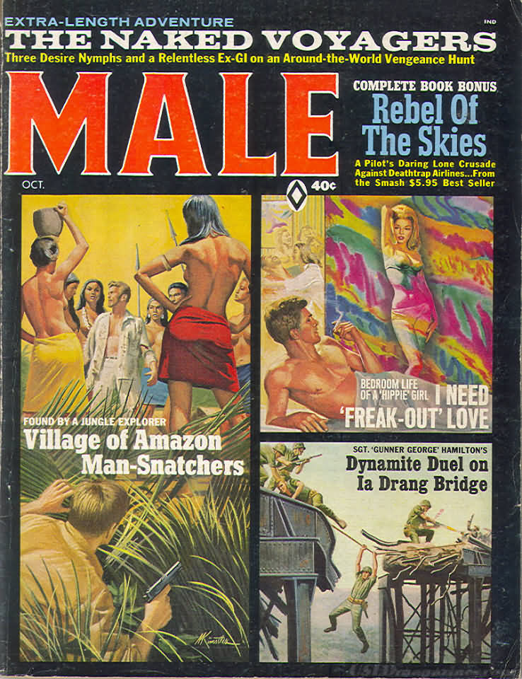 MALE mens adventure magazine cover art by MORT KUNSTLER OCT 1962 