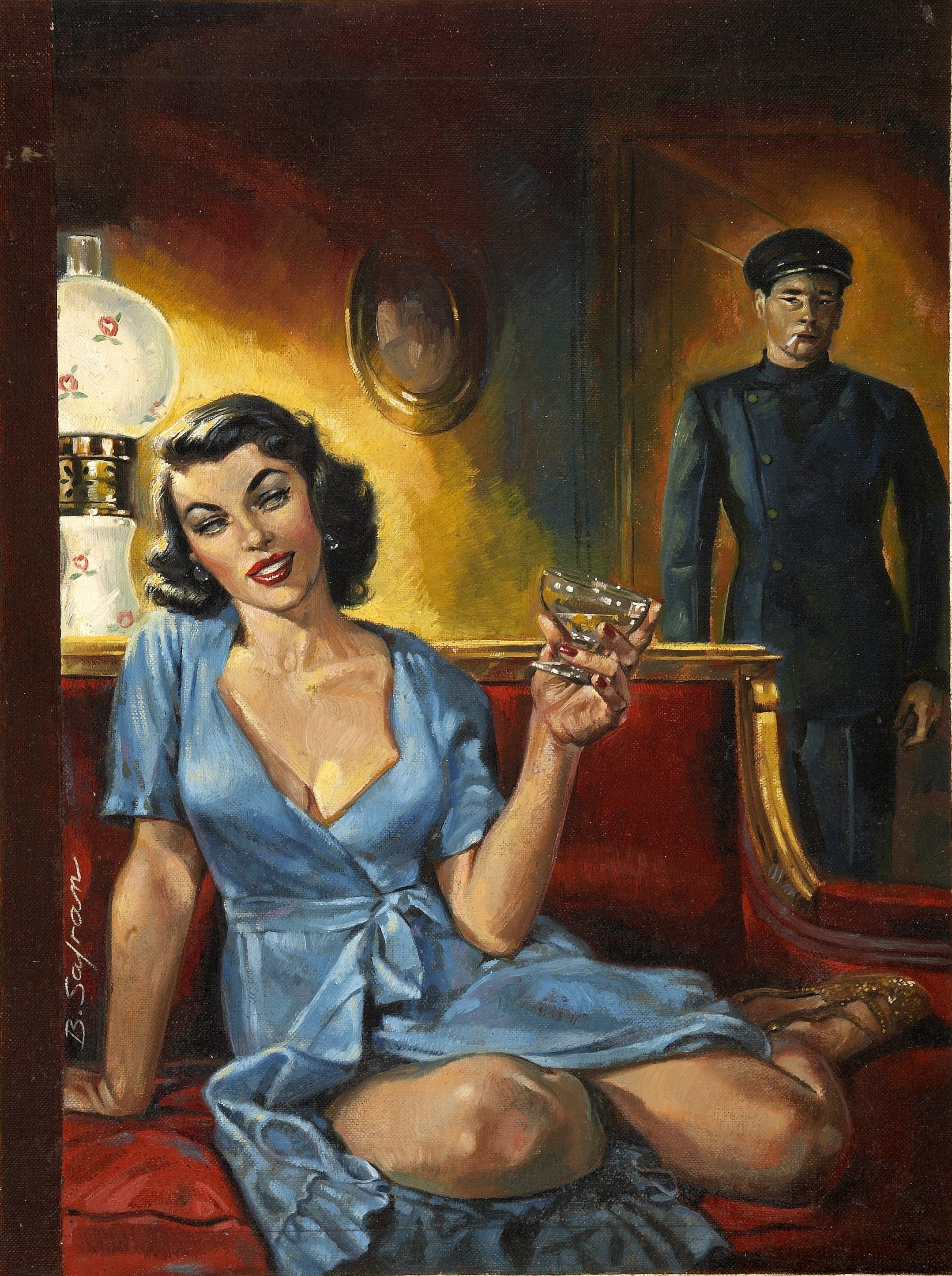 Легкомысленная женщина. American Illustrators (20th Century) часть 1. Дама с бокалом. Пин ап вино. Ретро картины.