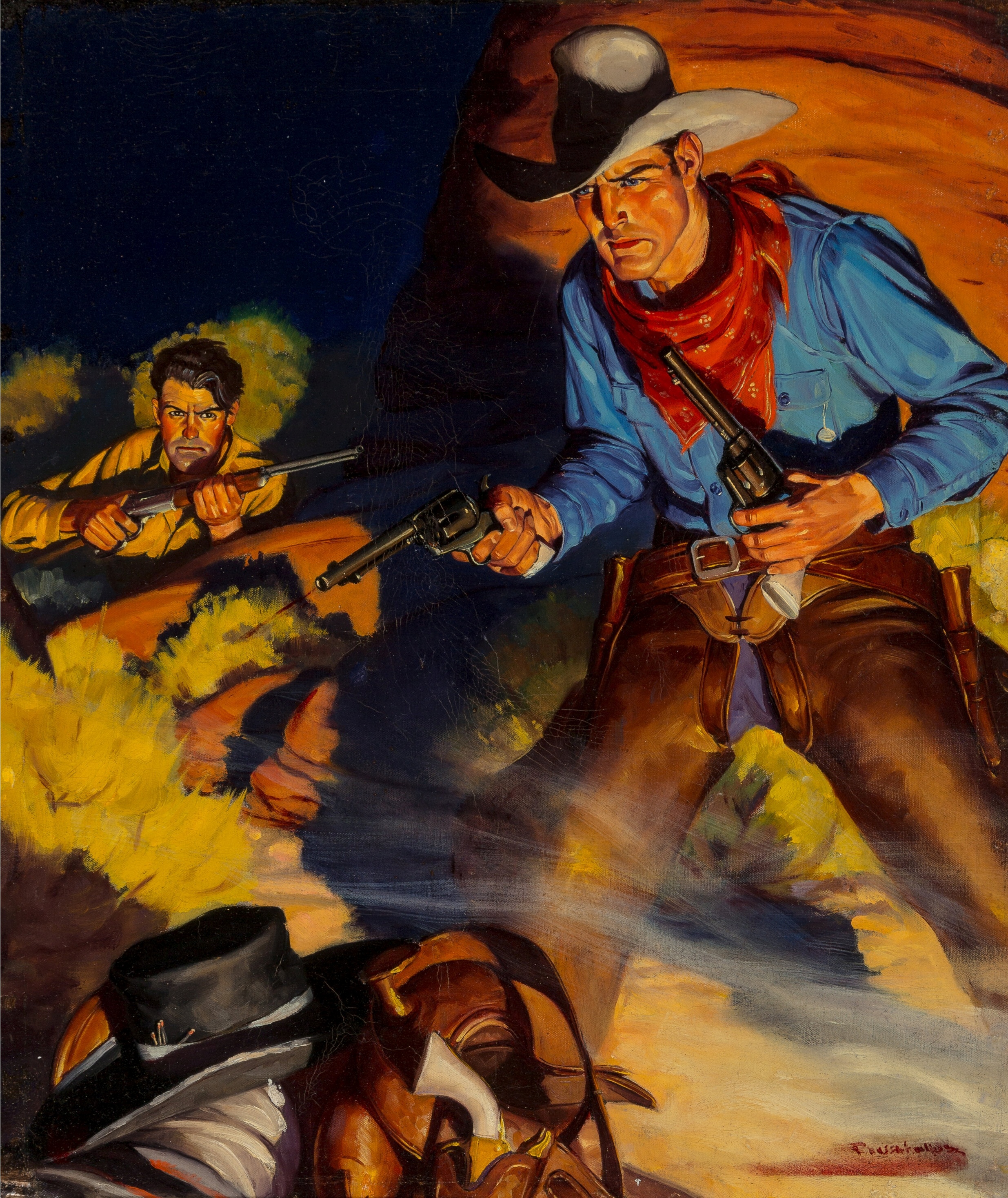 Gold Plated Six Guns, Wild West Weekly magazine cover, October 24, 1936