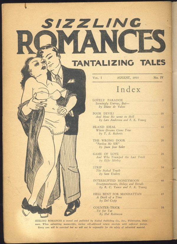Sizzling Romances Tantalizing Tales - Contents August 1935