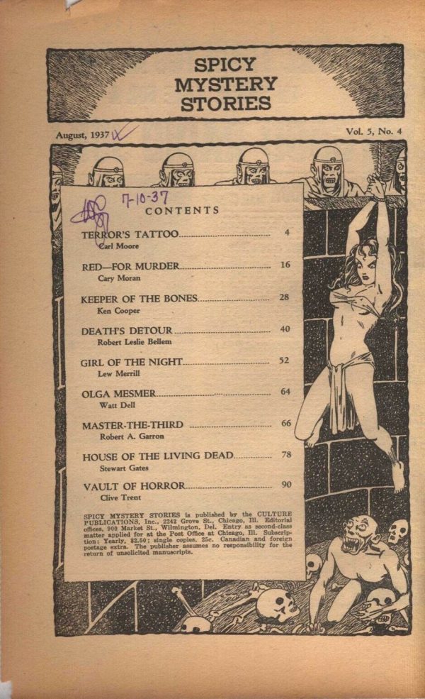 Spicy Mystery Stories - August 1937 Contents