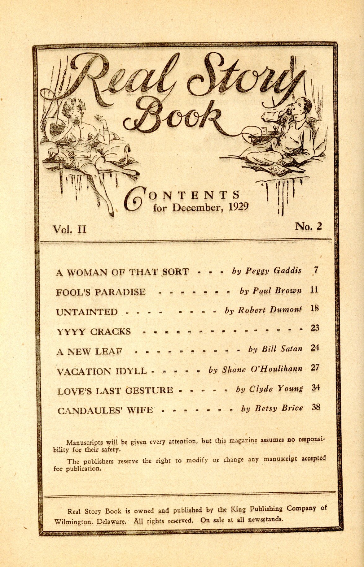 Real Story Book December 1929 contents